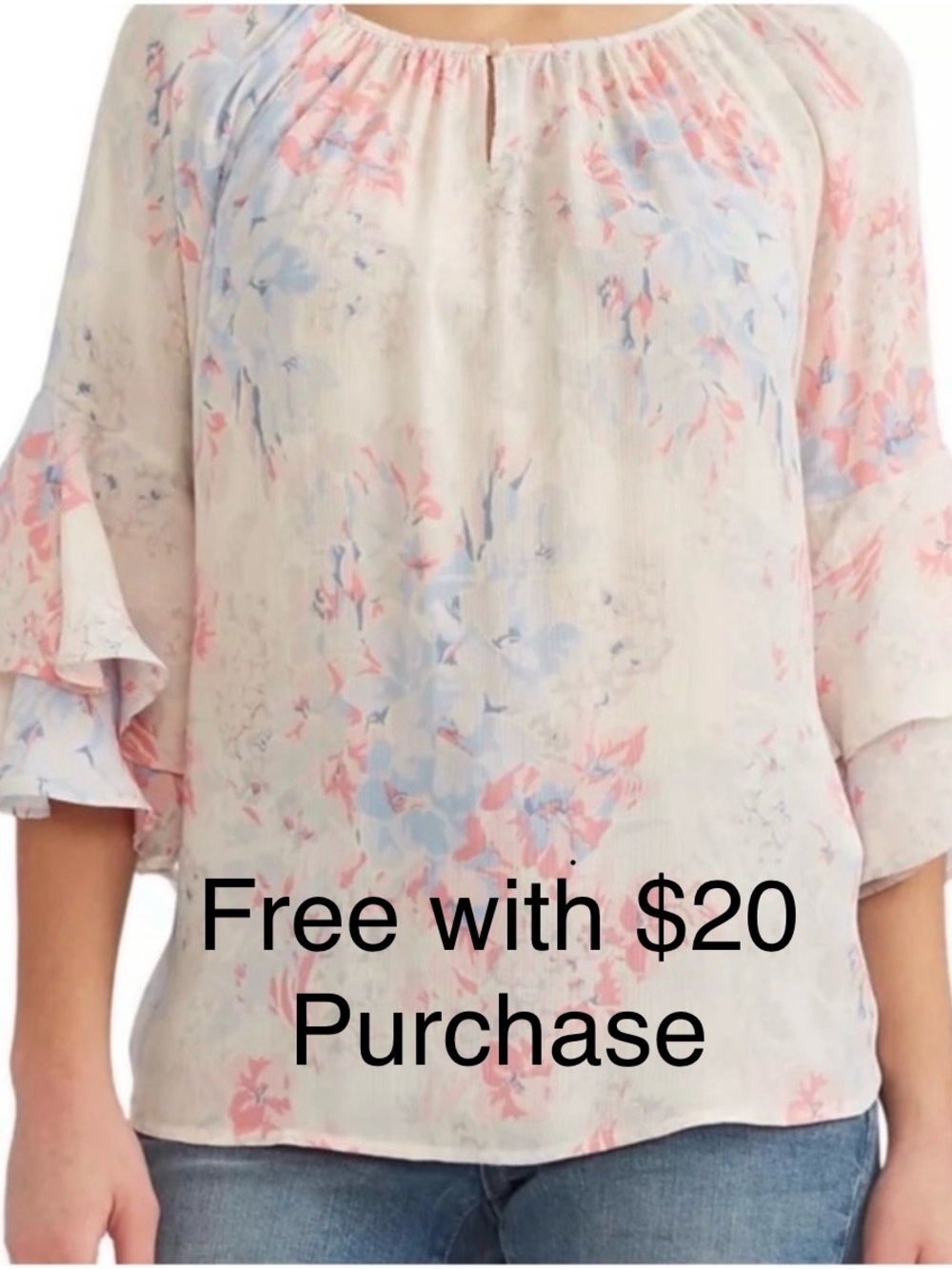 Floral Blouse with Ruffle Sleeves - Pink and Blue